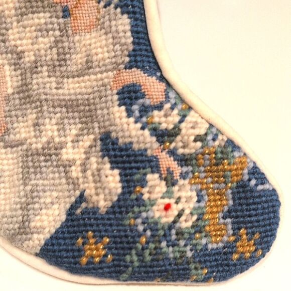 Vintage Handmade Embroidered Needlepoint Angel Christmas Stocking - Picture 4 of 8